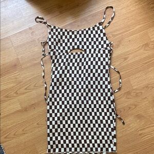 Checkered Brown and White Dress